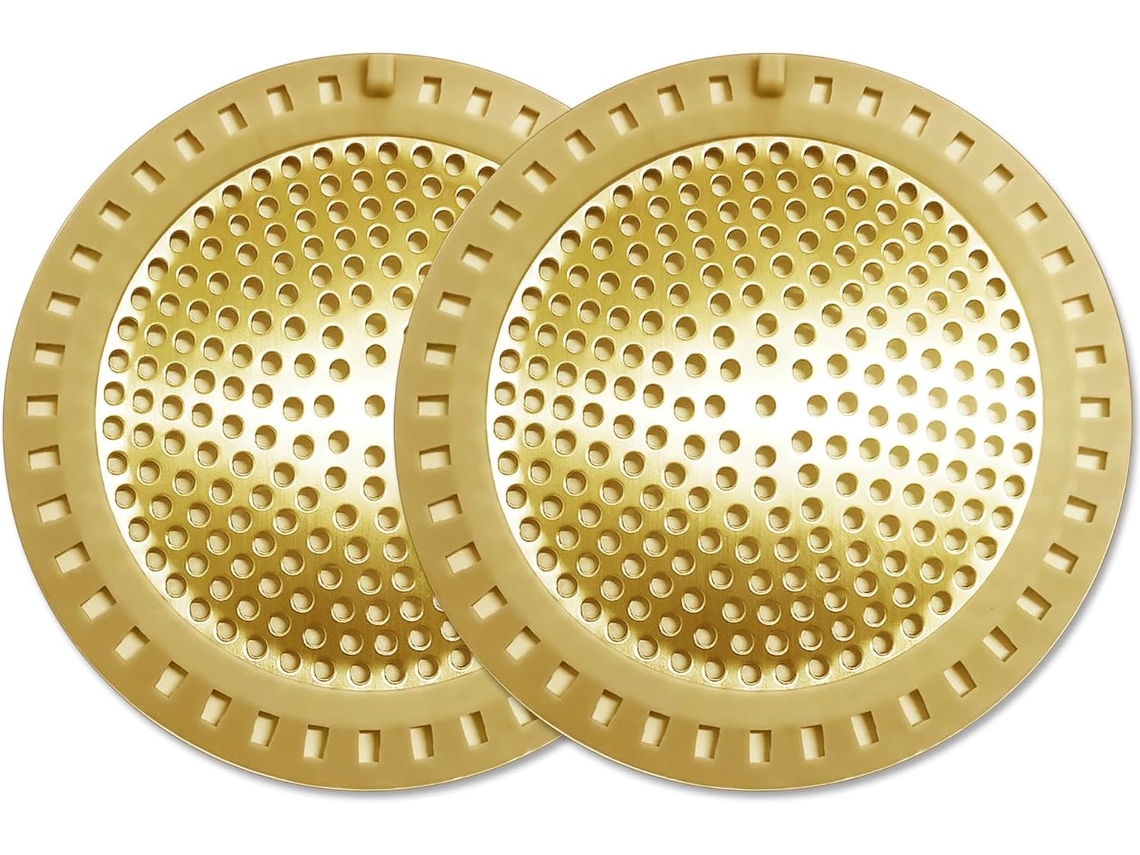 Protetor De Ralo Para Chuveiro Com Filtro De Malha Fina, Conjunto Com 2 Unidades, Em Aço Inoxidável E Silicone, Para Reter Cabelos, Cor Dourada