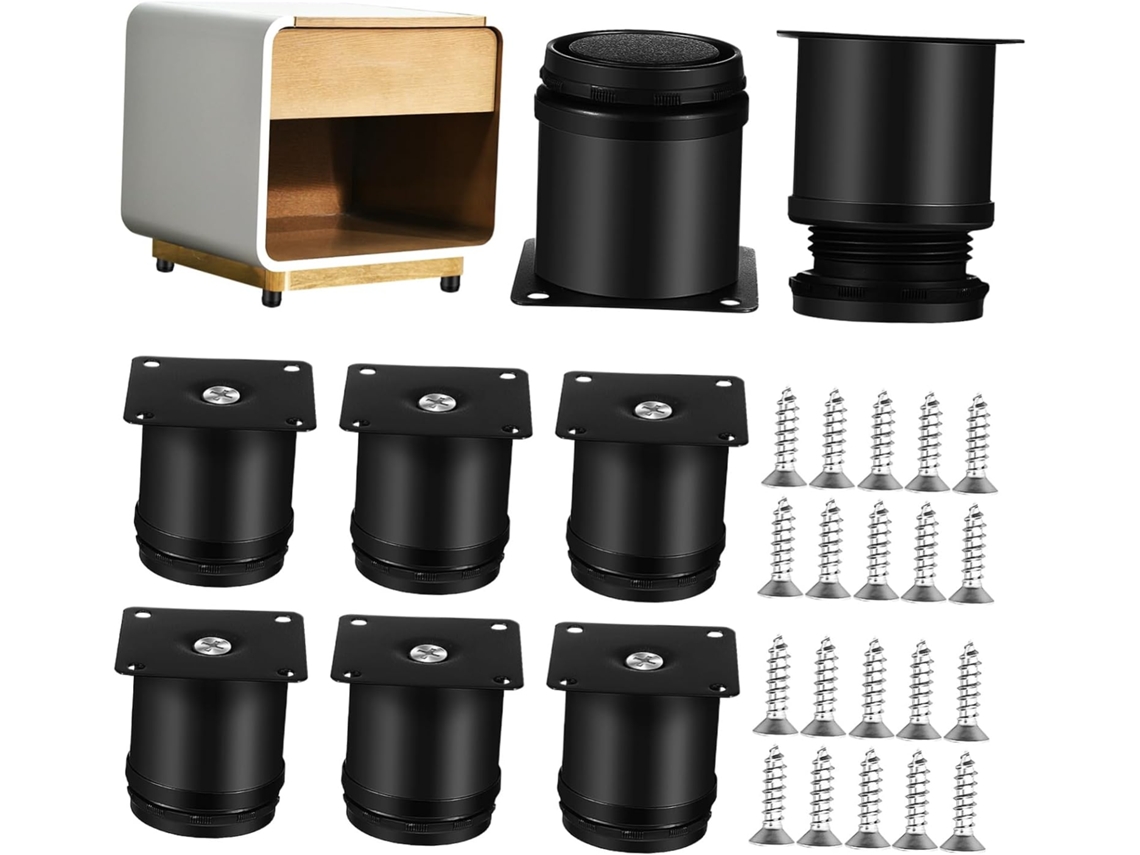 Conjunto De 8 Pés Mesa Ajustáveis Em Metal Preto Com 36 Parafusos, Pés De Aço 50x60mm Para Móveis, Sofás, Armários E