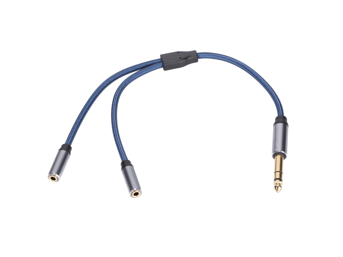 Cabo Mali de Áudio 6.35mm Macho para 2 Fêmeas 3.5mm com 0.3m