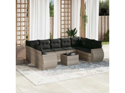 Vidaxl 10 Pcs Conj. Sofás Jardim Com Almofadões Vime Pe Cinzento-claro