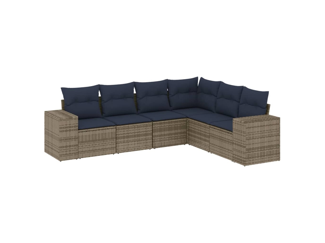 Conjunto de Sofá de Jardim, 6 Peças, Almofadas, Rattan Cinza MAISON EXCLUSIVE