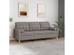 Vidaxl Sofá 3 Lug. +almofadas Decoração 180cm Tecido Cinza-acastanhado