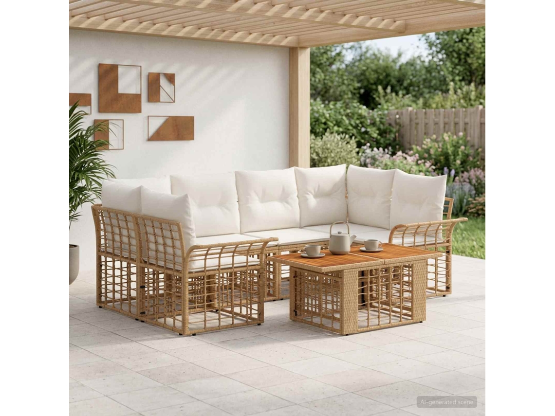 Vidaxl Conjunto De Sofá De Jardim 7 Unid. Natural E Branco Creme