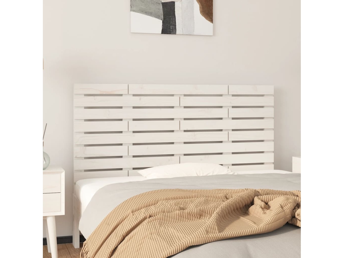 Vidaxl Cabeceira De Parede 146x3x63 Cm Madeira De Pinho Maciça Branco