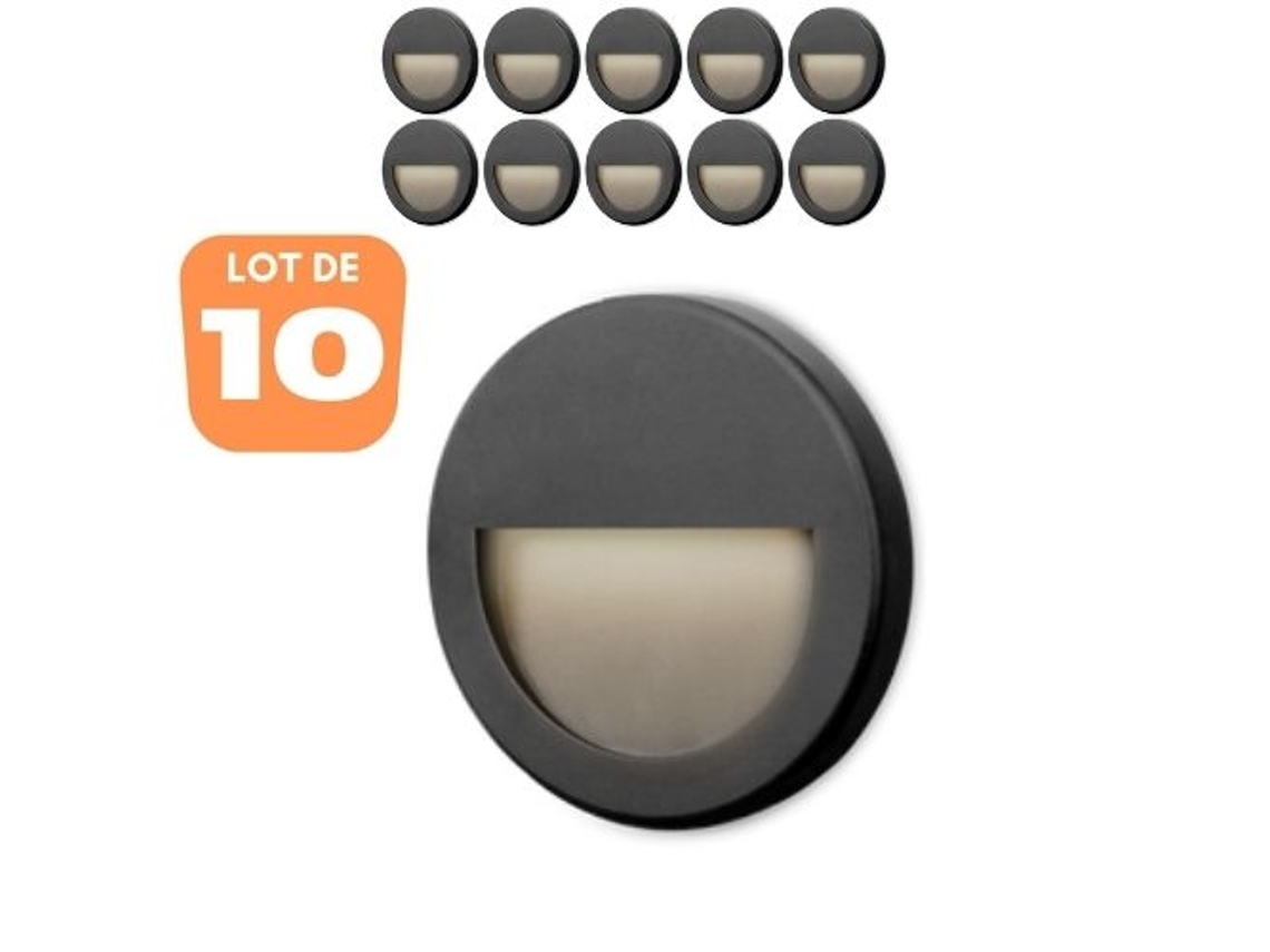 Conjunto de 10 Paredes Led Vektab2 Redondo Preto 3W 3000K Ip65 BRAYTRON