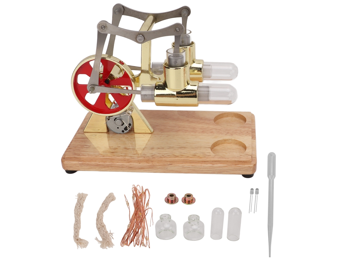 Modelo De Motor Stirling De Dois Cilindros Equilibrado Juguete Educativo Científico Dourado