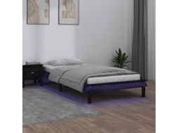 Vidaxl Estrutura Cama C/ Led Solteiro 75x190 Cm Madeira Maciça Preto
