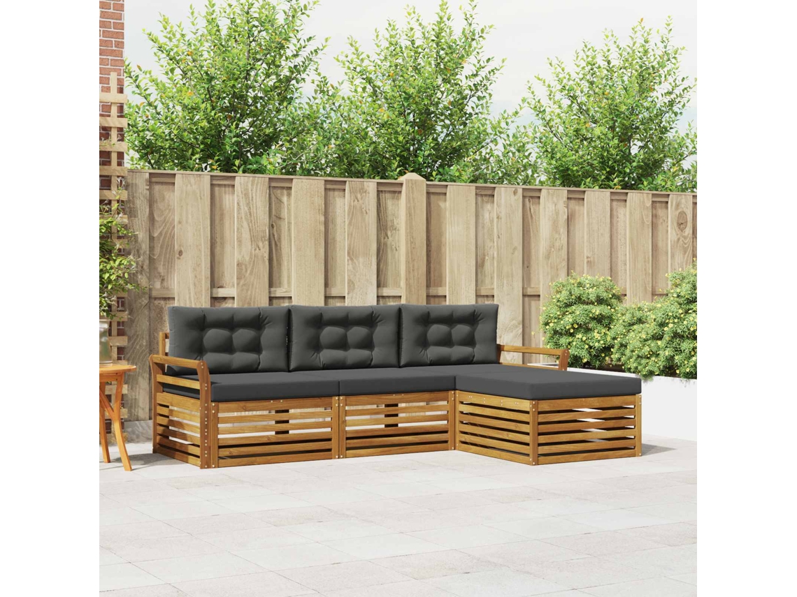 Vidaxl Conjunto De Sofás Para Exterior 4 Unid. Natural E Antracite