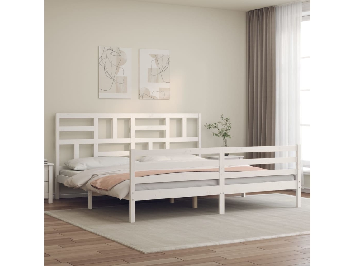 Vidaxl Estrutura De Cama Com Cabeceira 200x200cm Madeira Maciça Branco