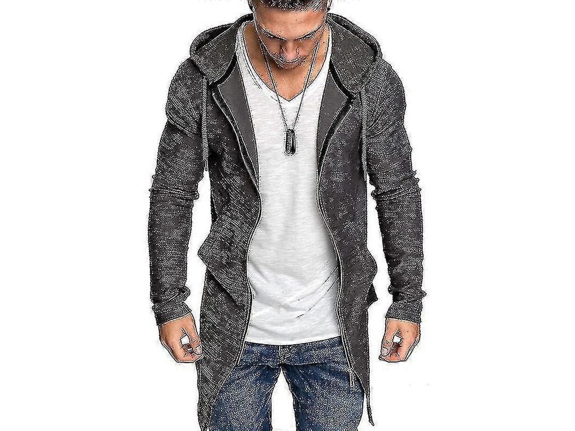 Chaqueta Larga Para Hombre Con Capucha Cremallera Sudadera Abrigo Invierno Gris 2xl