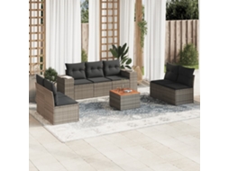 8 Pcs Conjunto Sofás De Jardim C/ Almofadões Vime Pe Cinza Dkd Home Decor