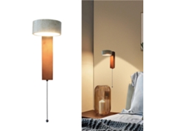 Luminária De Parede Led De Madeira Com Interruptor De Pressão, Base Em Nogueira Preta, Cúpula Giratória Em Travertino Amarelo,