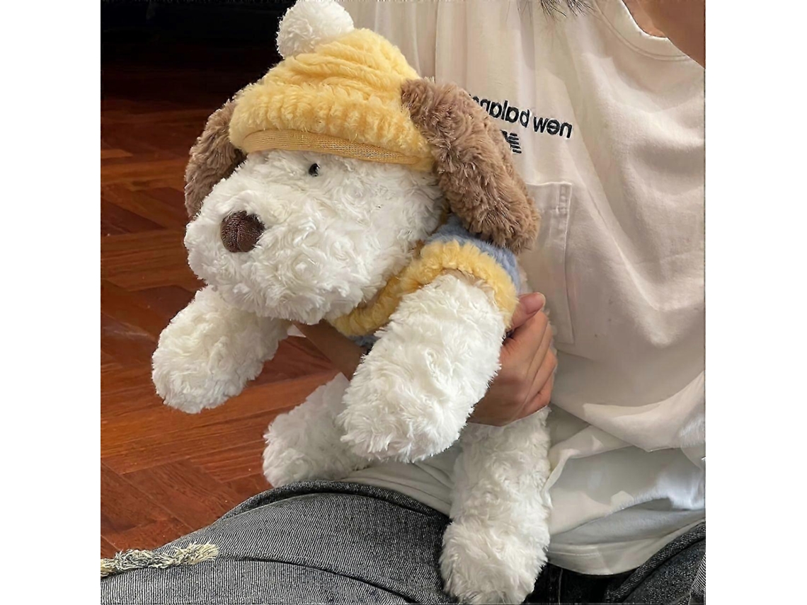 Pelúcia De Cão Branco Com Chapéu E Colete, Macia, Para Abraçar E Decorar