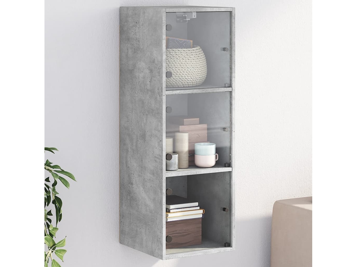 Vidaxl Armário De Parede C/ Portas De Vidro 35x37x100cm Cinza Cimento