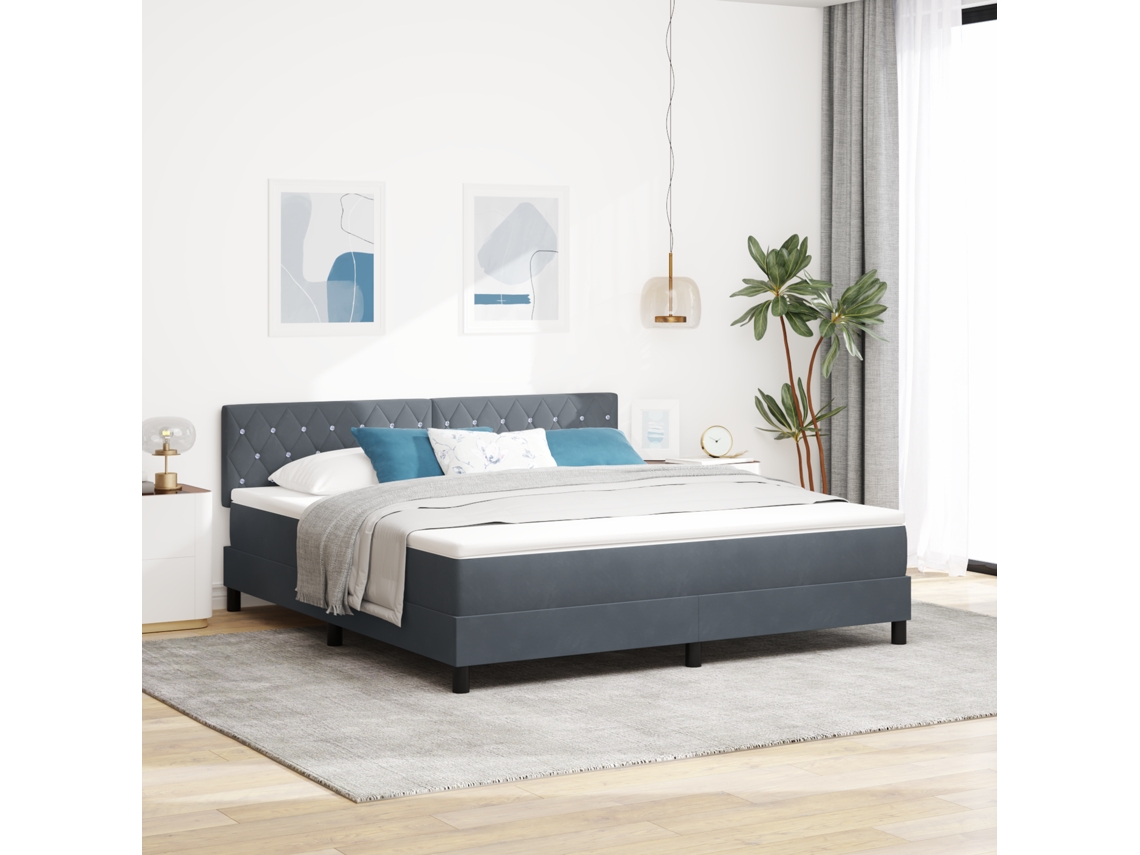 Cama Box Com Colchão Cinza Escuro Super King Veludo