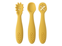 Conjunto de Talheres de Silicone para Bebê com 3 Peças, Incluindo Colher e Garfo Macios. MDUG (cor Wasabi)