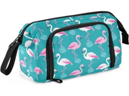 Estojo Elegante com Estampa de Flamingo Rosa, nas Cores Pêssego e Ciano, Grande Capacidade Porta lápis Multifu