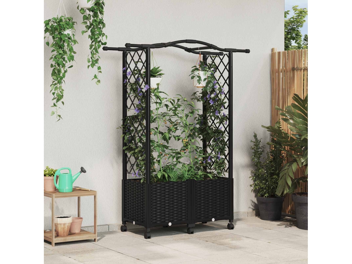 Vidaxl Cama Elevada Com Treliça E Telhado Preto 125 X 40 X 144 Cm Pp