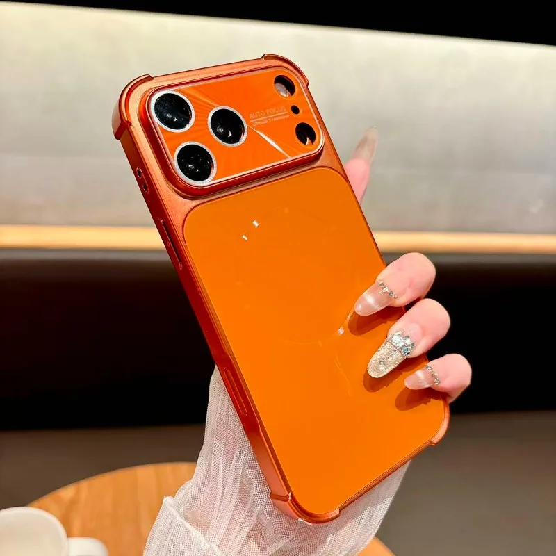 (laranja 16) Capa Para Celular Com Carregamento Sem Fio, Vidro Fosco À Prova De Choque.