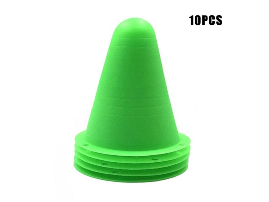10 Cones De Treinamento De Plástico Para Esportes: Hóquei, Futebol, Patinação, Treinamento De Obstáculos Verde