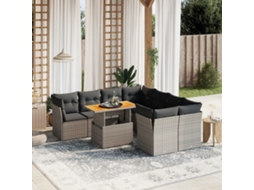 Vidaxl 9 Pcs Conjunto Sofás P/ Jardim Com Almofadões Vime Pe Cinzento