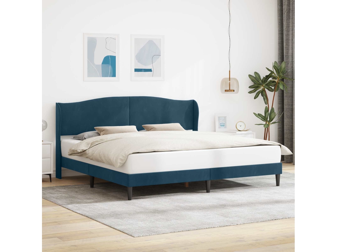 Vidaxl Estrutura Da Cama Com Cabeceira Azul 180 X 200 Cm Veludo