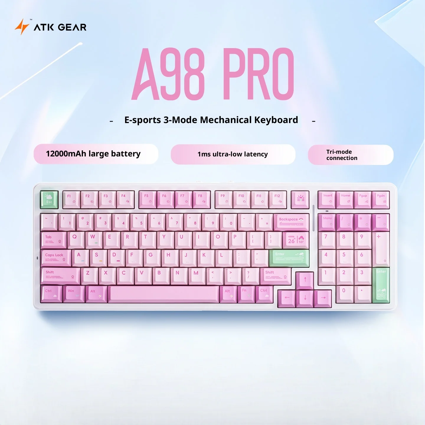 (rosa) Teclado Mecânico Sem Fio Rgb De Três Modos Com Troca A Quente
