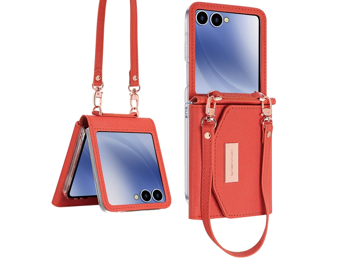 Capa Chrui Para Samsung Galaxy Z Flip7, Resistente A Impactos, Com Carteira E Alça De Pulso (compatível, Laranja)