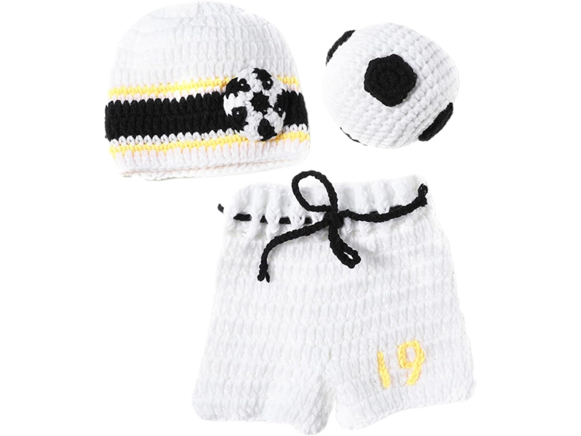 Conjunto De 3 Peças Para Fotos De Bebê Menino Em Algodão Branco Com Acessórios De Futebol.