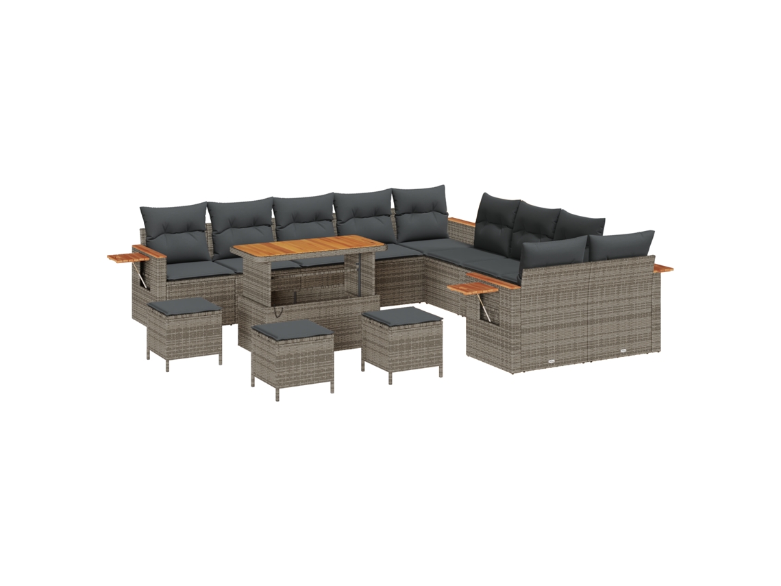 Conjunto 14 Móveis De Jardim Vidaxl Cinzento Vime Pe (110 X 55 X 71 Cm)