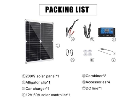 Kit de Painel Solar 200W com Controlador 60A Portátil 12V Carregador Usb para Bateria Acampamento Carro Barco R 200W 60A Controlador AUTREMENT