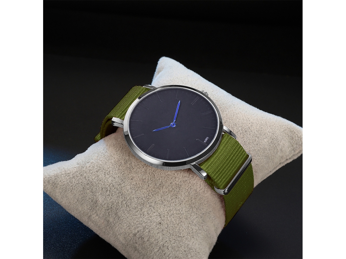 Relógio de pulso masculino casual e moderno com pulseira de nylon e mostrador redondo, azul militar, quartzo.