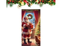Painel De Natal Para Porta, 35,4 X 70,8 Polegadas, Estampa De Papai Noel Com Cachorro, Fundo Plano 2d.