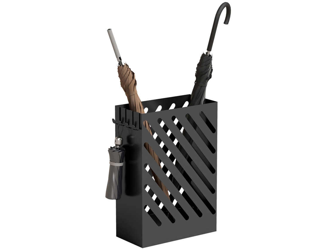 Porta-guarda-chuvas Com Bandeja, 4 Ganchos, Aço, 28c X 14l X 41a Cm, Preto