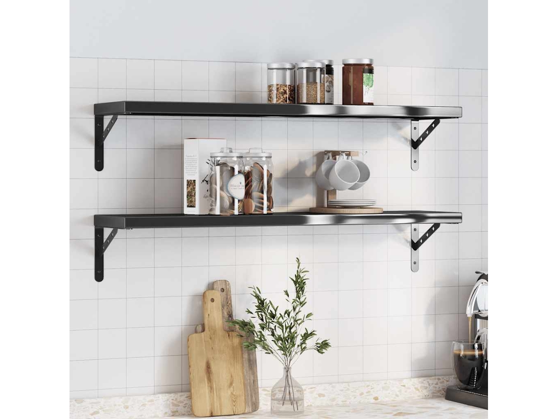 Vidaxl Prateleiras De Parede 2pcs 100x23,5 Cm Aço Inoxidável Prateado