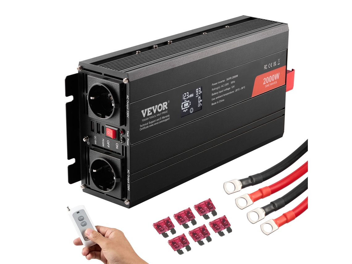 Inversor De Potência De Onda Senoidal Pura Cc 12v Para Ca 230 V 2000 W Vevor