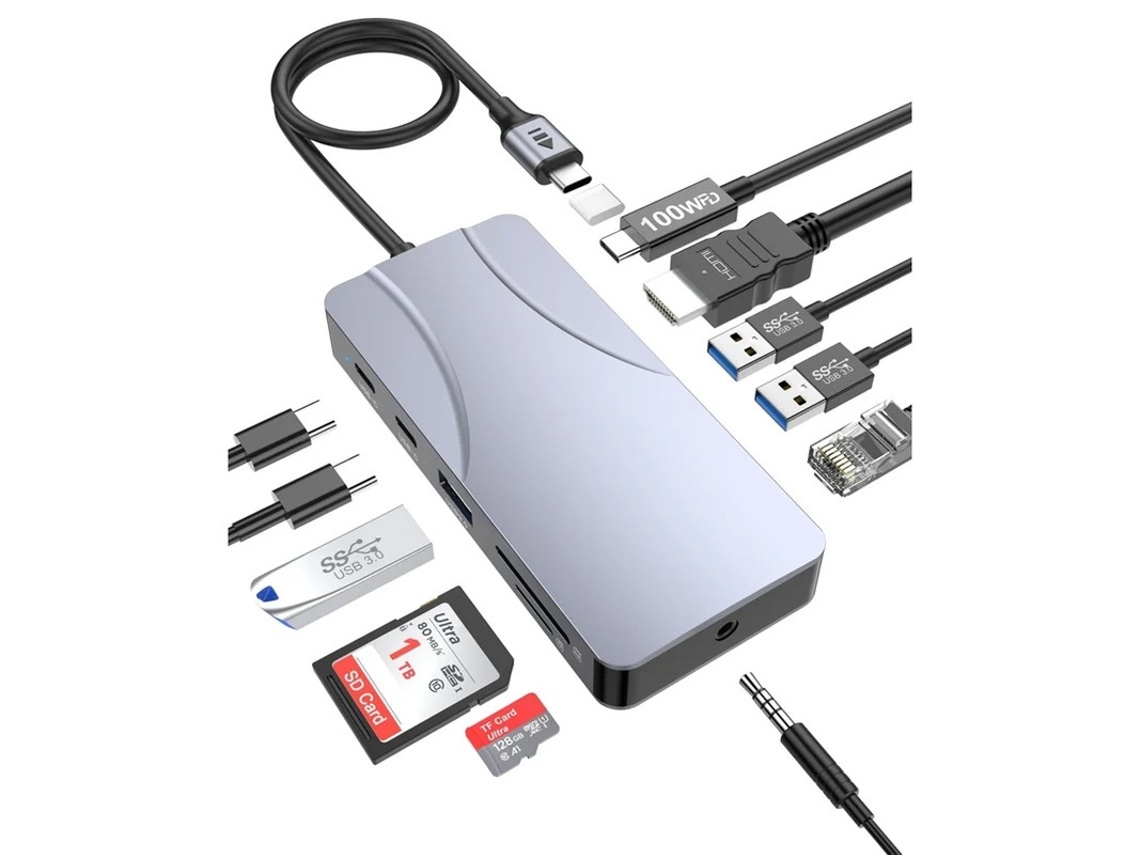 Docking Station 11 Em 1 Usb C Hub Adaptador De Monitor Múltiplo Para Laptop Portátil Com Hdmz 3xusb A 3.2 2xusb C 3.2 100w Pd Ethernet Bestvite