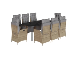 Conjunto de 9 Jantar para Jardim com Almofadões Vime Pe Bege Misturado MAISON EXCLUSIVE