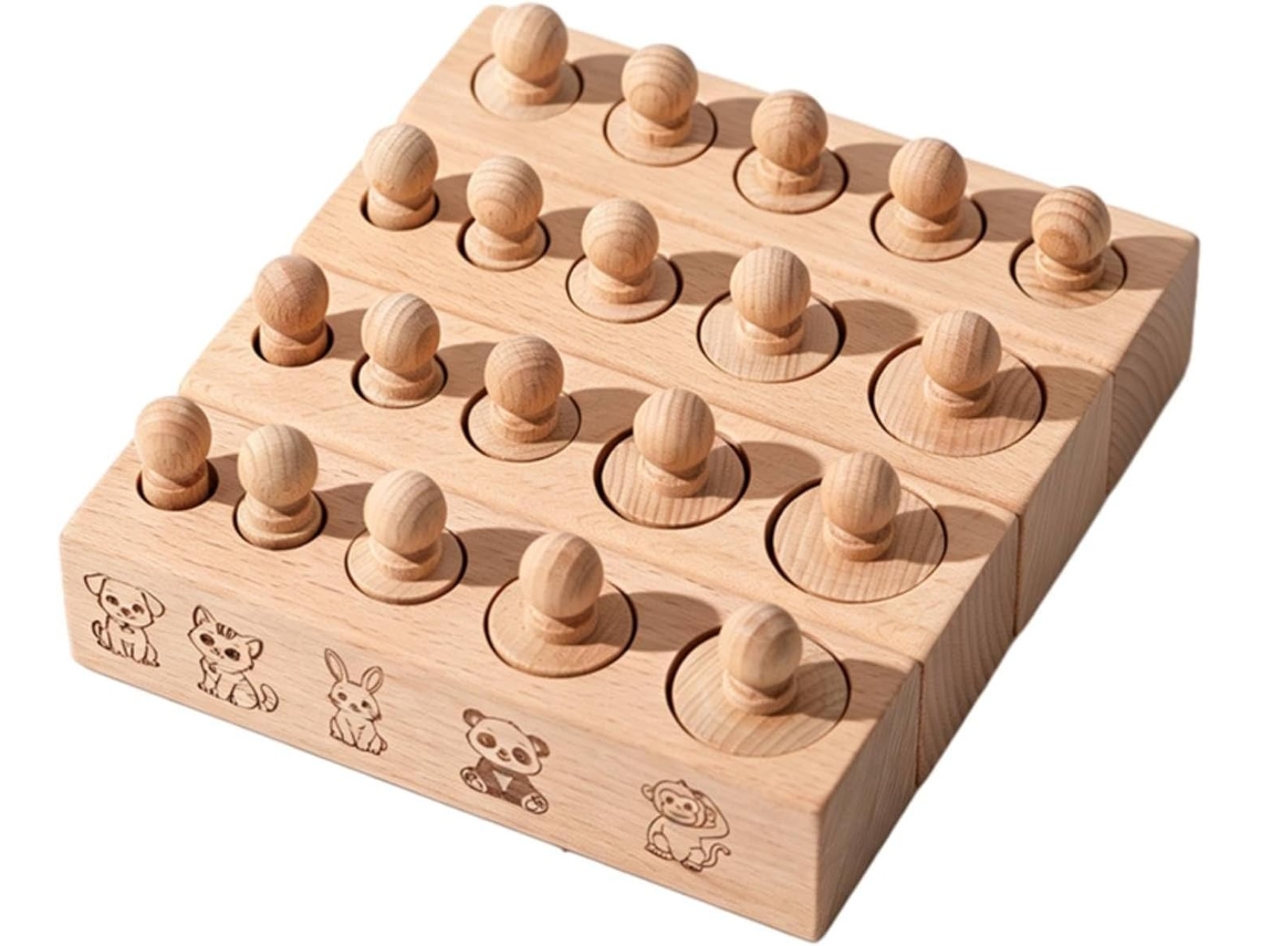 Jogo De Tabuleiro Infantil Com Cilindros Sensoriais Madeira Para