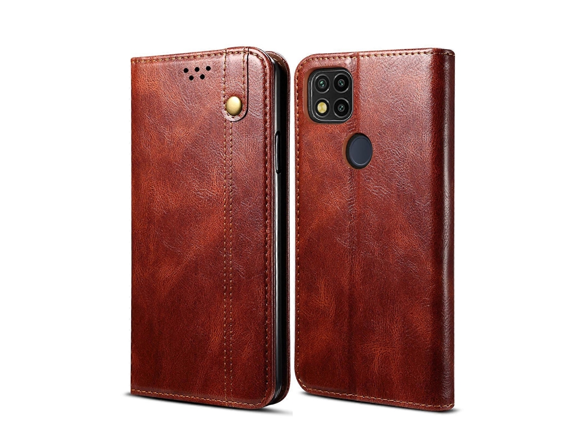 Capa De Celular Xiaomi Redmi 10a/9c Com Textura De Couro Crazy Horse E Acabamento Em Cera.