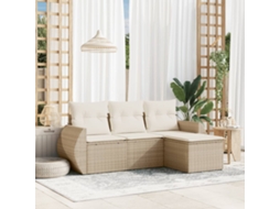 4 Pcs Conjunto De Sofás Para Jardimconjuntos Relax Jardimconjunto De Jantar C/ Almofadões Vime Pe Bege Cfw816470 Lovely Home
