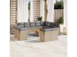 Vidaxl 13 Pcs Conj. Sofás Jardim C/ Almofadões Vime Pe Bege Misturado