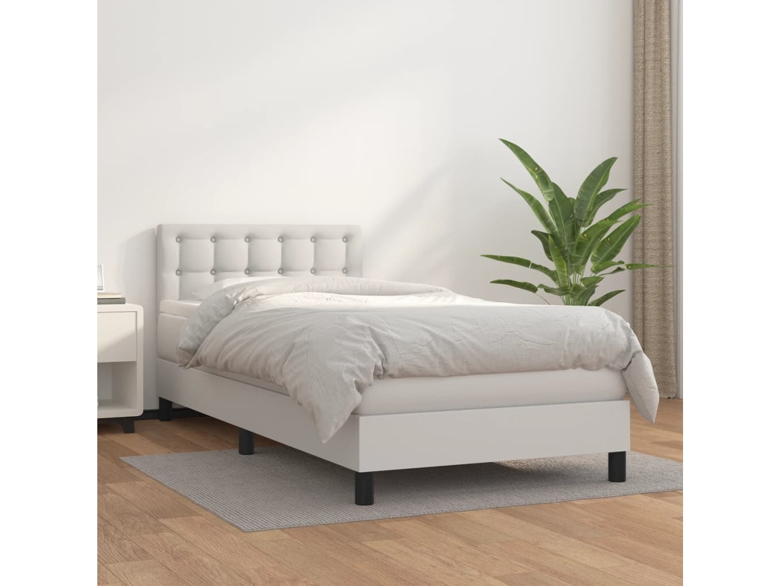 Vidaxl Cama Com Molas/colchão 90x200 Cm Couro Artificial Branco