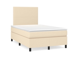 Vidaxl Cama Box Spring C/ Colchão E Led 120x190 Cm Tecido Cor Creme