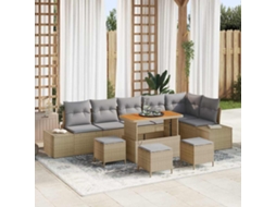 Vidaxl Conjunto De Sofá De Jardim Com Almofada 10 Pcs Bege Vime Pe