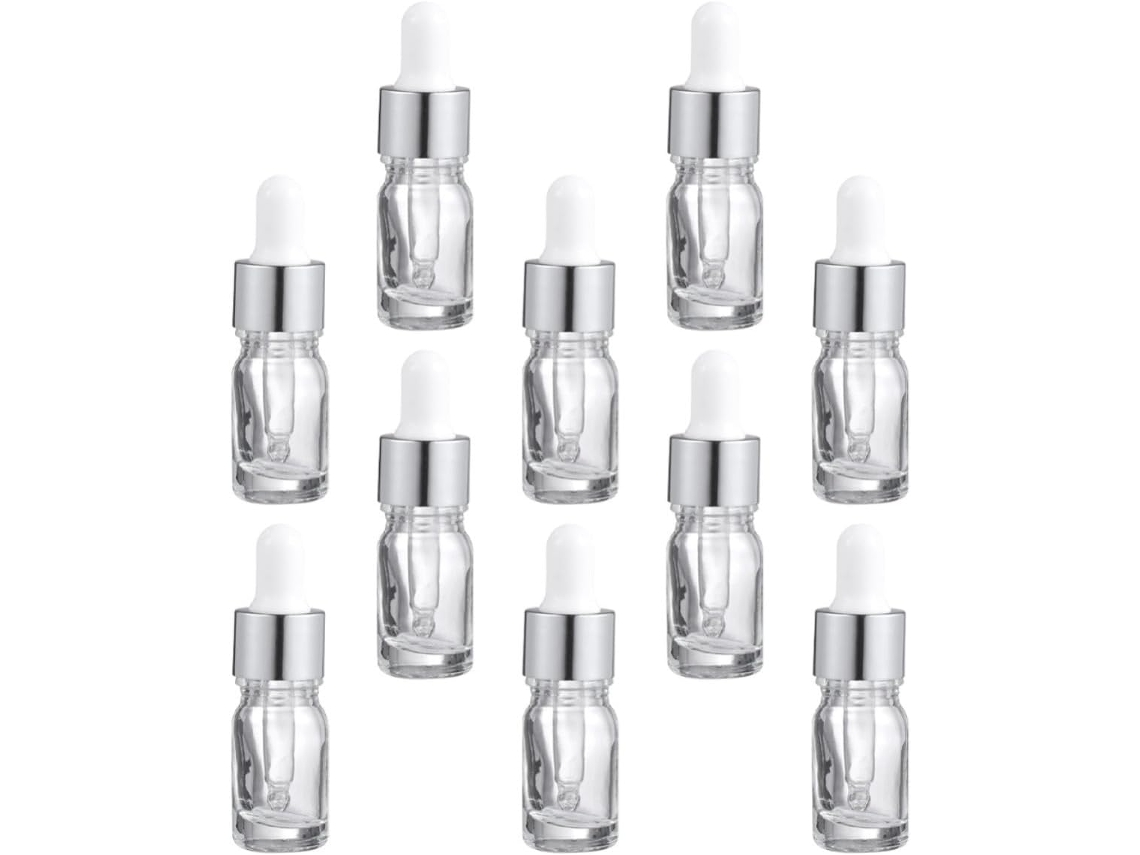 Conjunto de 10 frascos conta-gotas portáteis de vidro branco de 5 ml, fáceis de usar.