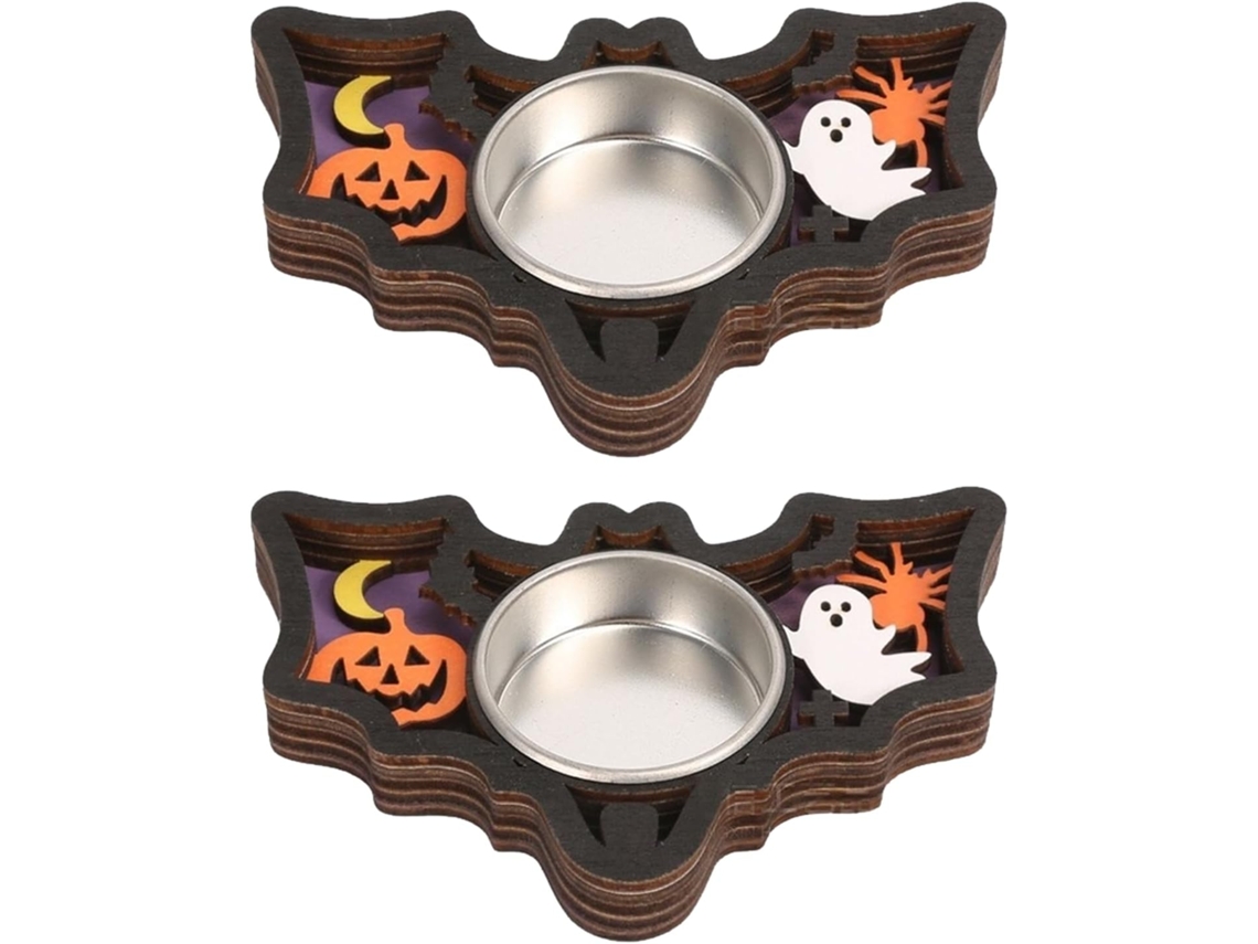 Conjunto De 2 Enfeites De Madeira Natural Para Decoração De Mesa De Halloween, Seguros E Estáveis