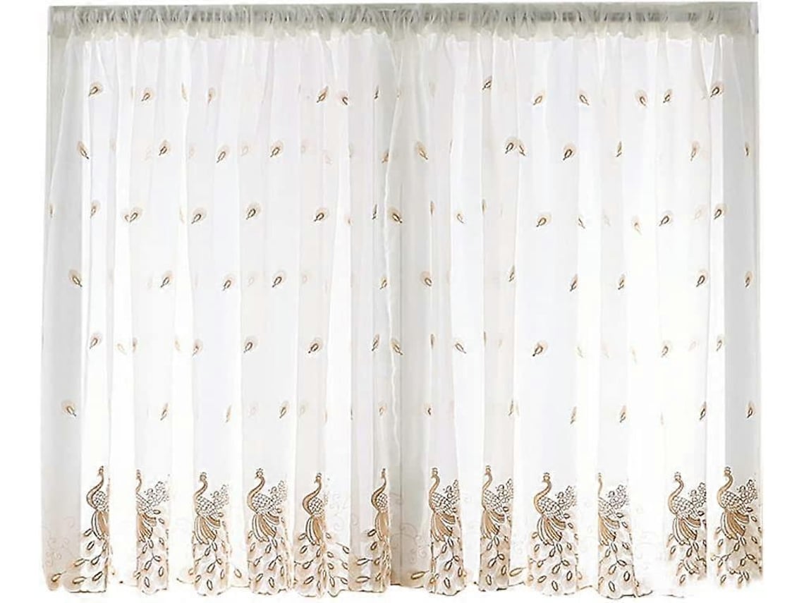 Rebe cortinas Translúcidas Cortinas de Ventana Cortas Con Volante Bordado de Plumas para Sala de Estar Y Comedor