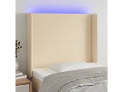 Cabecero con luces LED, tela, 103x16x118/128 cm, color crema