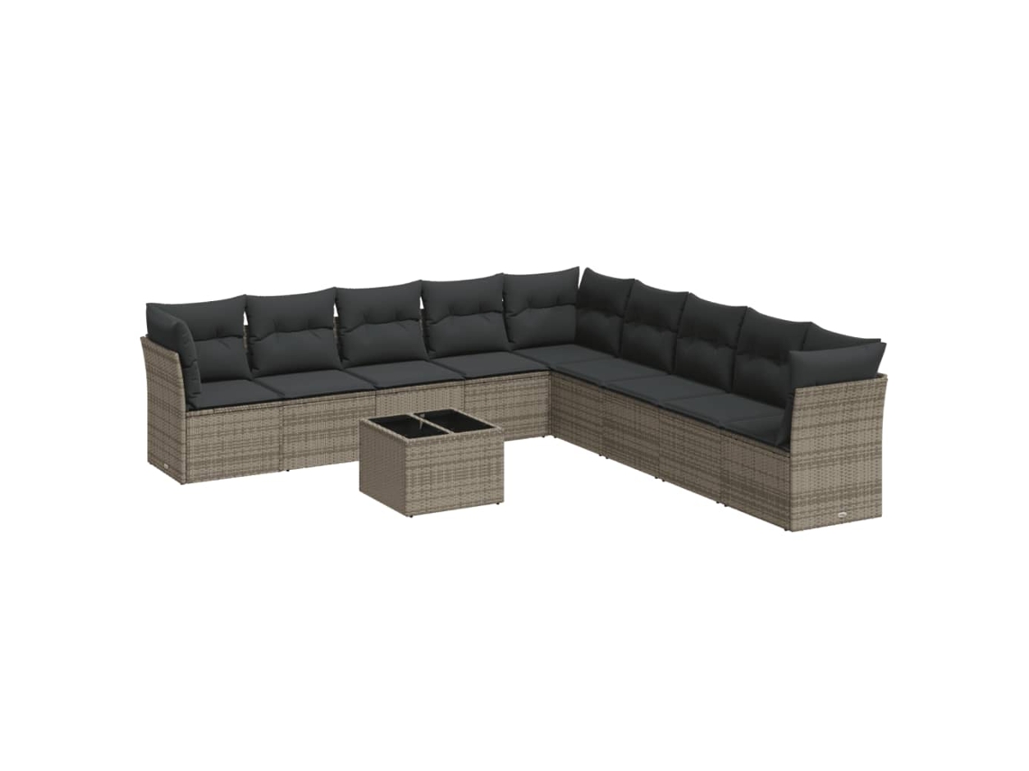 Conjunto de 10 Sofás de Jardim com Almofadões Vime Pe Cinzento MAISON EXCLUSIVE